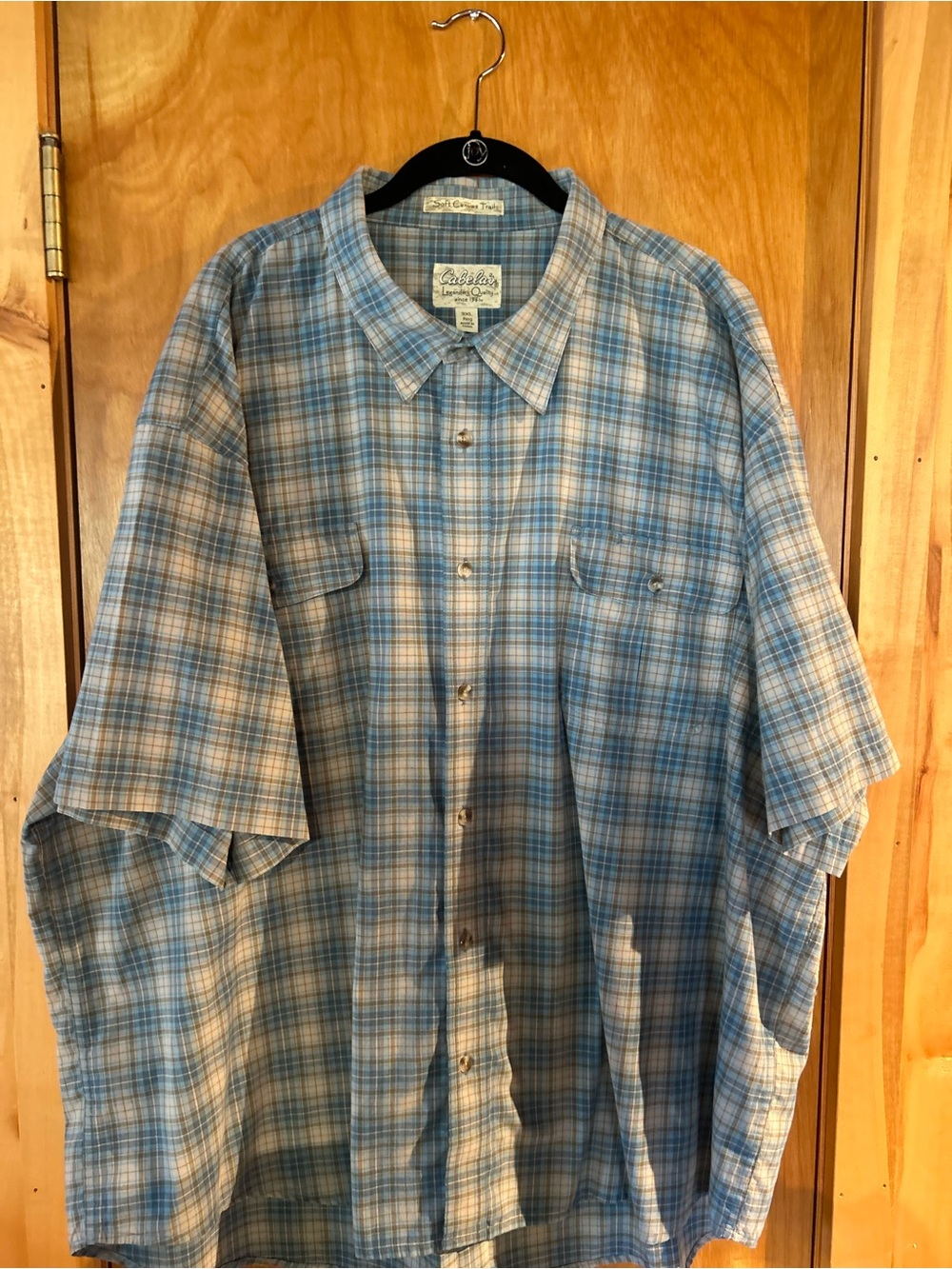 Cabela’s Legendary Quality Blue Plaid Short Sleeve Button Down Shirt - 3XL